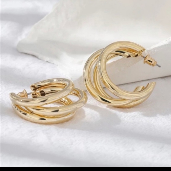 ₩ New 18k Gold Three-Layer Round Drop Earrings - Picture 7 of 7